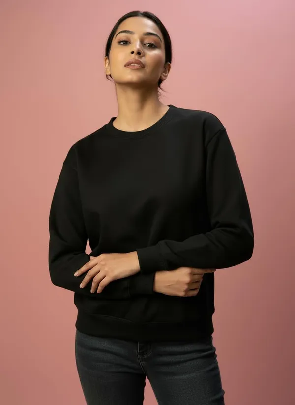 Black_Premium_Round_Neck_Sweatshirt_For_Women