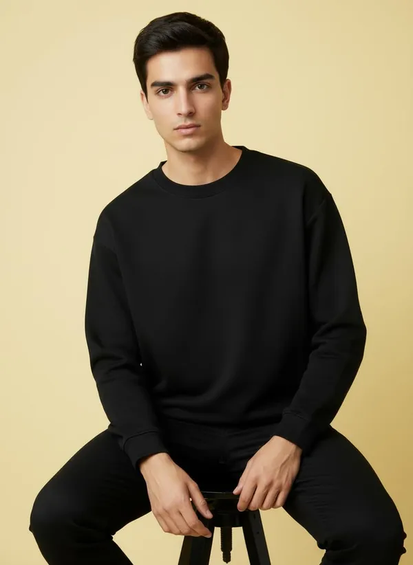 Black_Premium_Round_Neck_Sweatshirt_For_Men