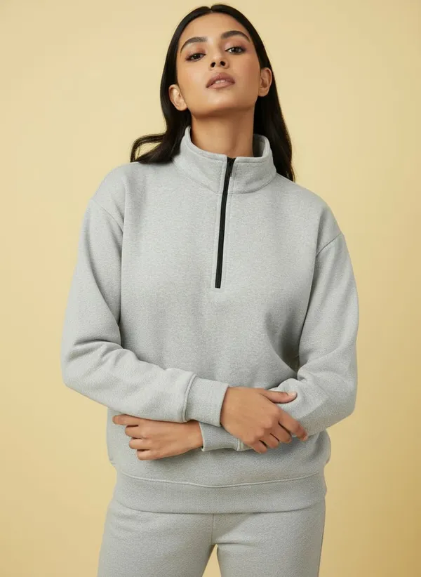 Grey_Premium_Half_Zipper_Fleece_Sweatshirt_For_Women