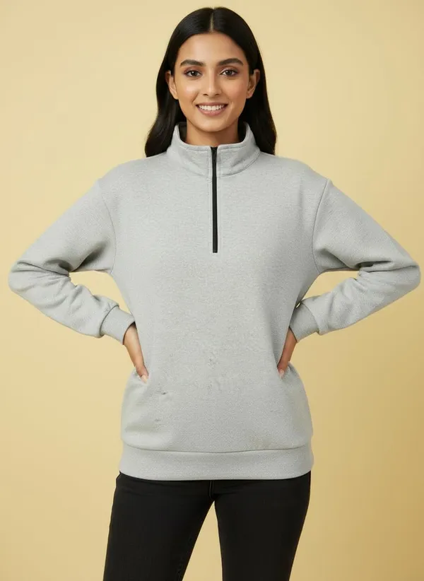 Grey_Premium_Half_Zipper_Fleece_Sweatshirt_For_Women