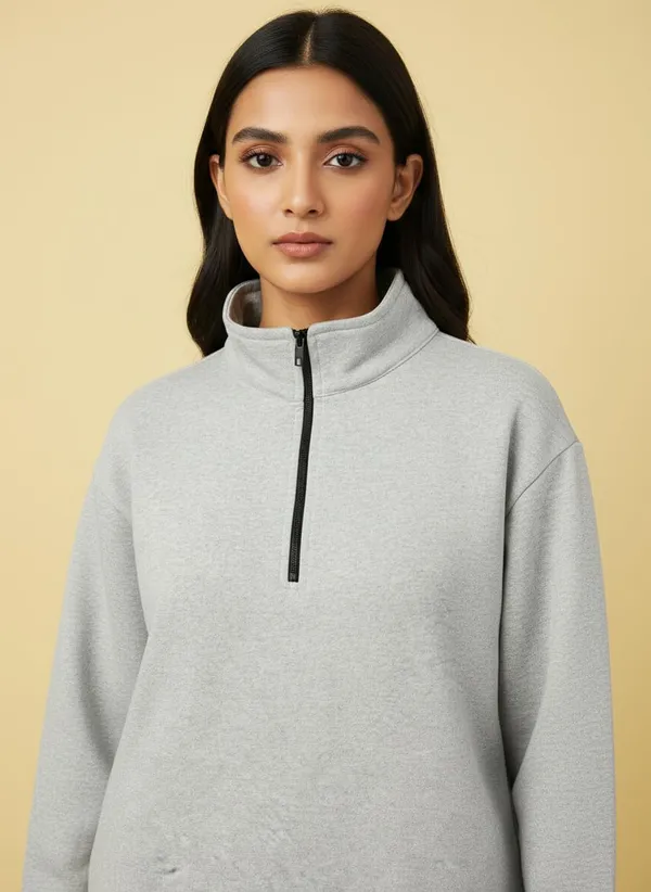 Grey_Premium_Half_Zipper_Fleece_Sweatshirt_For_Women