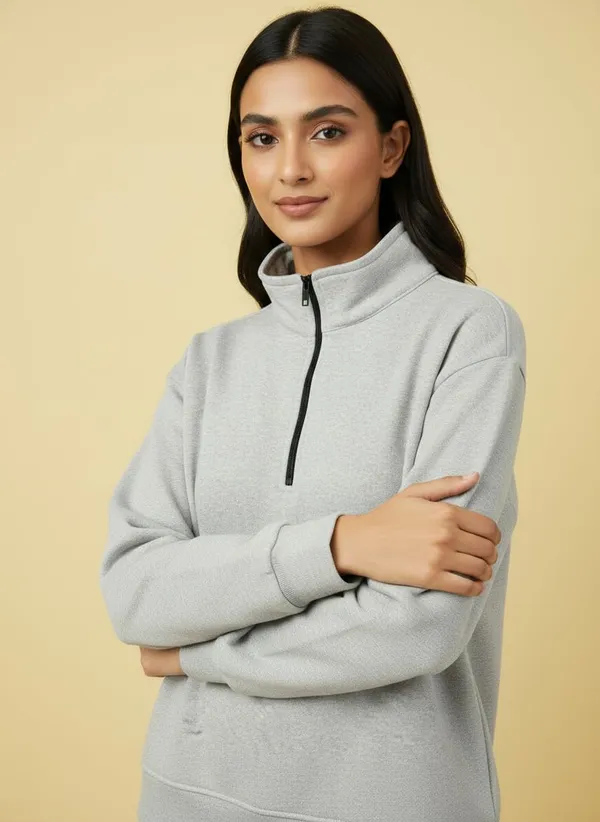 Grey_Premium_Half_Zipper_Fleece_Sweatshirt_For_Women