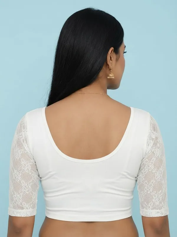 White_And_Red_Premium_Truness_Cotton_Lycra_Round_Neck_Blouse_3_4_Net_Sleeve_Saree_Blouse_Stretchable_Readymade_Indian_Style_For_Women_(Pack_Of_2)