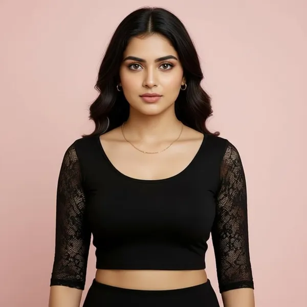 Red_And_Black_Premium_Truness_Cotton_Lycra_Round_Neck_Blouse_3_4_Net_Sleeve_Saree_Blouse_Stretchable_Readymade_Indian_Style_For_Women_(Pack_Of_4)