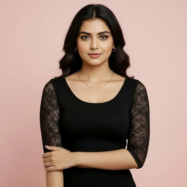 Black_And_Blue_Premium_Truness_Cotton_Lycra_Round_Neck_Blouse_3_4_Net_Sleeve_Saree_Blouse_Stretchable_Readymade_Indian_Style_For_Women_(Pack_Of_2)