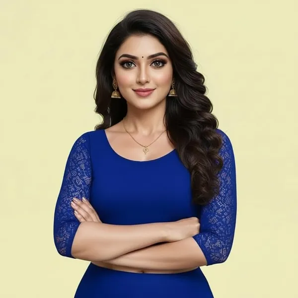 Red_And_Blue_Premium_Truness_Cotton_Lycra_Round_Neck_Blouse_3_4_Net_Sleeve_Saree_Blouse_Stretchable_Readymade_Indian_Style_For_Women_(Pack_Of_2)