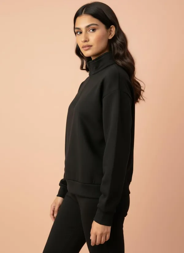 Black_Premium_Half_Zip_Sweatshirt_Light_Fleece_Winter_Pullover_Casual_Top_Tailored_Fit_For_Women