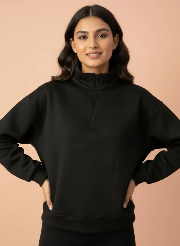Black_Premium_Half_Zip_Sweatshirt_Light_Fleece_Winter_Pullover_Casual_Top_Tailored_Fit_For_Women
