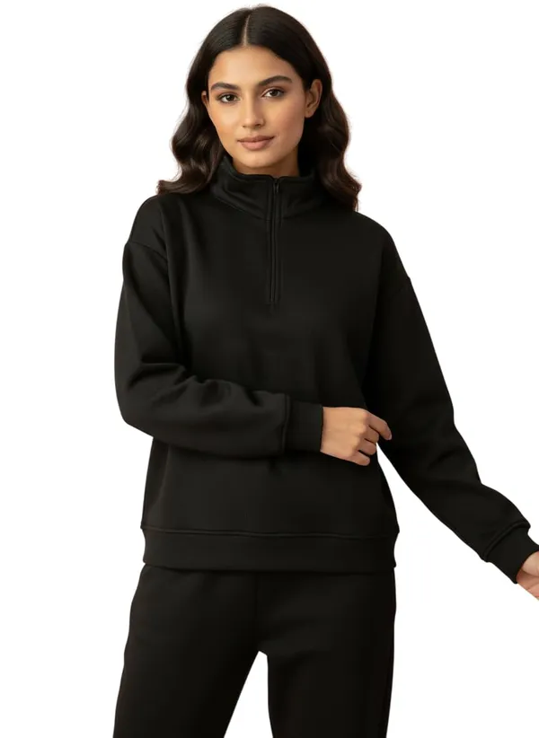 Black_Premium_Half_Zip_Sweatshirt_Light_Fleece_Winter_Pullover_Casual_Top_Tailored_Fit_For_Women