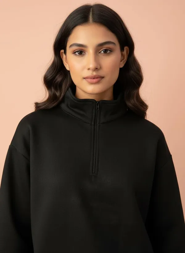 Black_Premium_Half_Zip_Sweatshirt_Light_Fleece_Winter_Pullover_Casual_Top_Tailored_Fit_For_Women