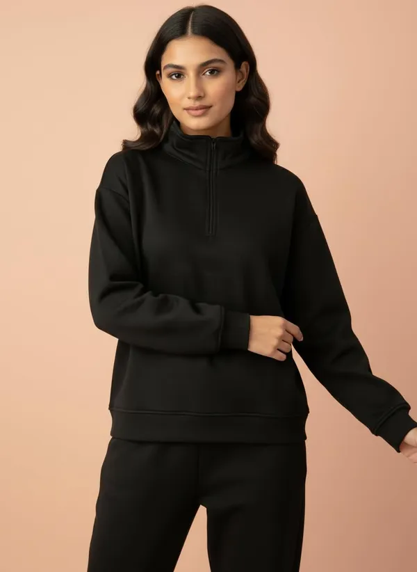Black_Premium_Half_Zip_Sweatshirt_Light_Fleece_Winter_Pullover_Casual_Top_Tailored_Fit_For_Women