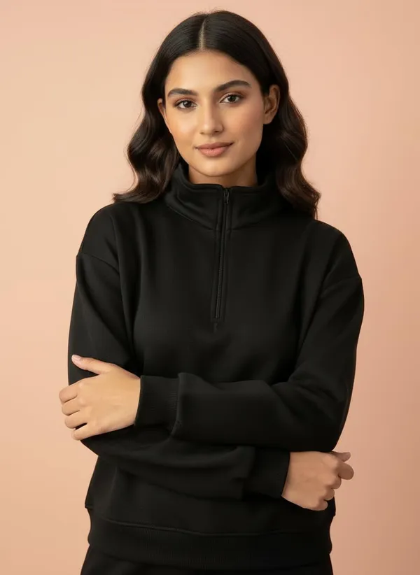Black_Premium_Half_Zip_Sweatshirt_Light_Fleece_Winter_Pullover_Casual_Top_Tailored_Fit_For_Women