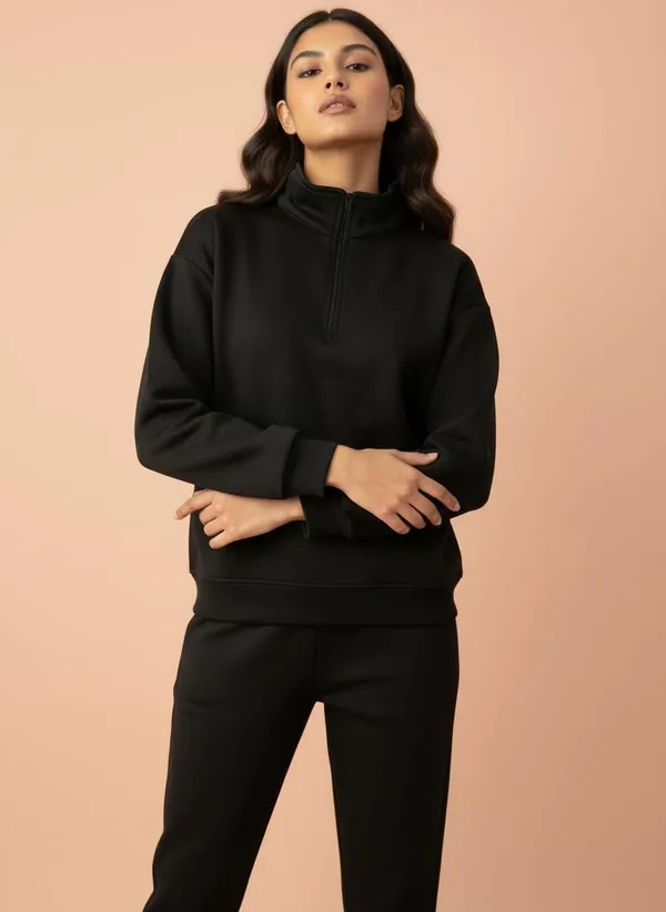 Black_Premium_Half_Zip_Sweatshirt_Light_Fleece_Winter_Pullover_Casual_Top_Tailored_Fit_For_Women