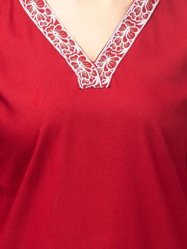 Maroon_Premium_Rayon_Embroidery_V_Neck_Co-Ord_Set_For_Women_(Pack_Of_2)