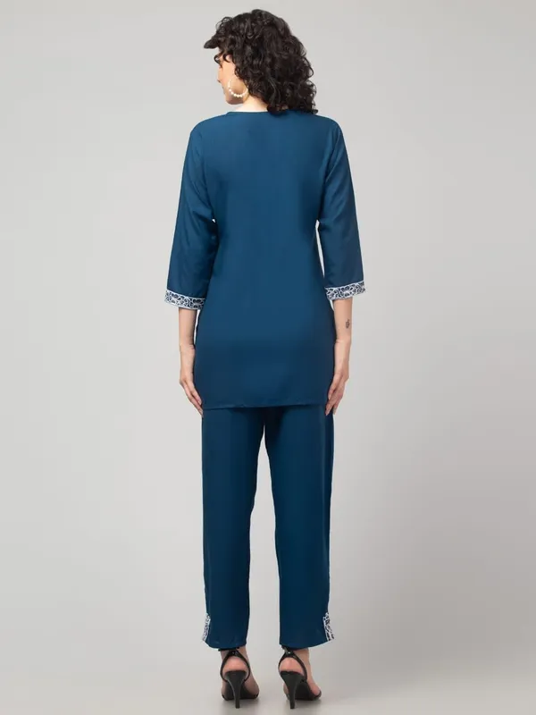 Dark_Blue_Premium_Rayon_Embroidery_V_Neck_Co-Ord_Set_For_Women