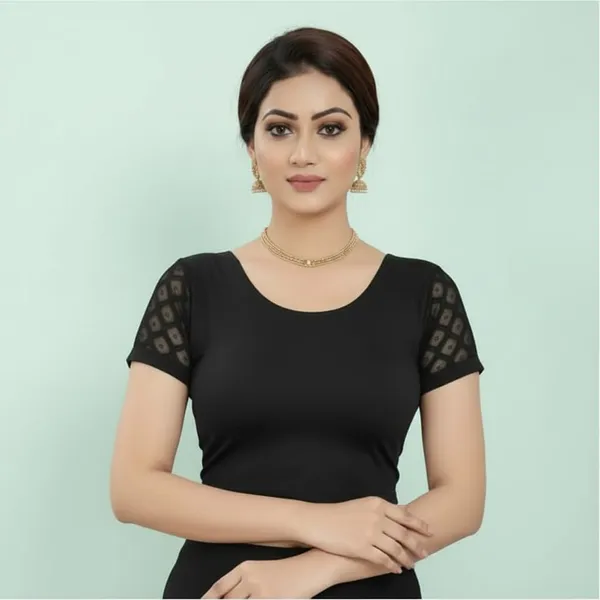 Black_And_Red_Premium_Truness_Round_Neck_Cotton_Lycra_Stretchable_Half_Net_Sleeve_Readymade_Saree_Blouse_For_Women
