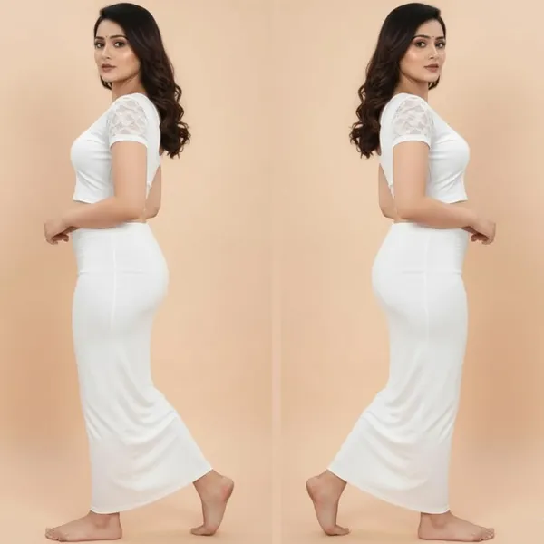 White_Premium_Round_Neck_Cotton_Lycra_Half_Net_Sleeve_Saree_Blouse_For_Women