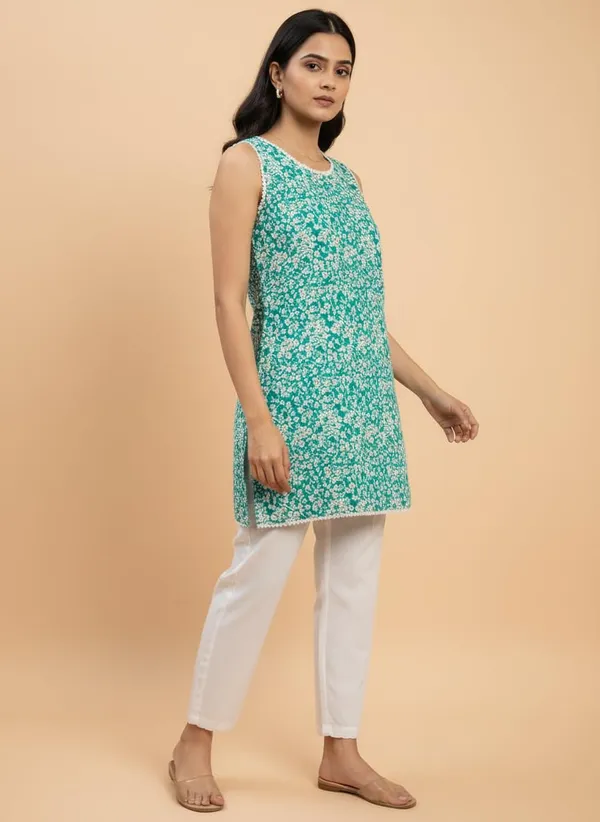 Green_Premium_Cotton_Block_Print_Kurti_For_Women