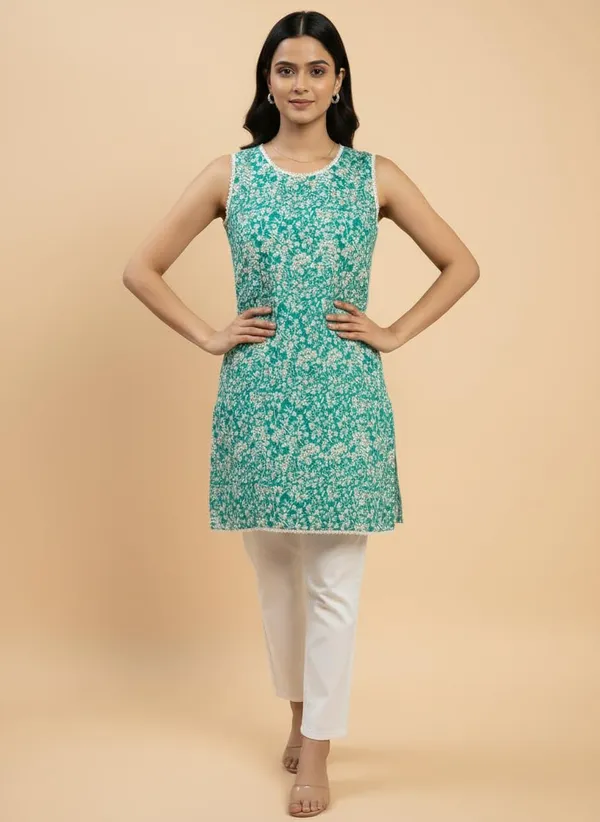 Green_Premium_Cotton_Block_Print_Kurti_For_Women