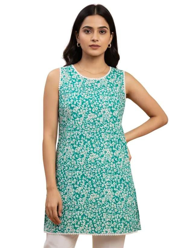 Green_Premium_Cotton_Block_Print_Kurti_For_Women