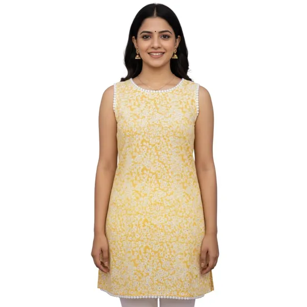 Yellow_Premium_Cotton_Block_Print_Short_Kurti_For_Women_(Pack_Of_2)
