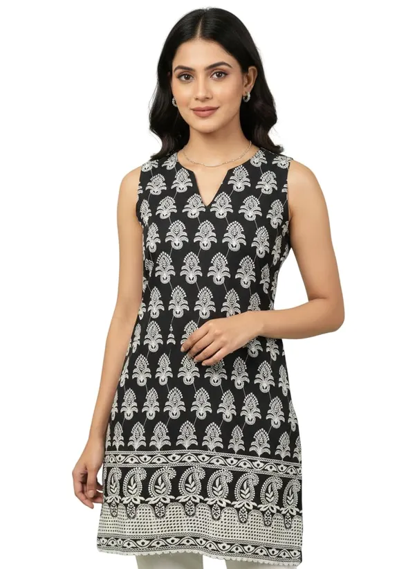Black_Premium_Sleeveless_Chikankari_Embroidered_Kurti_For_For_Women