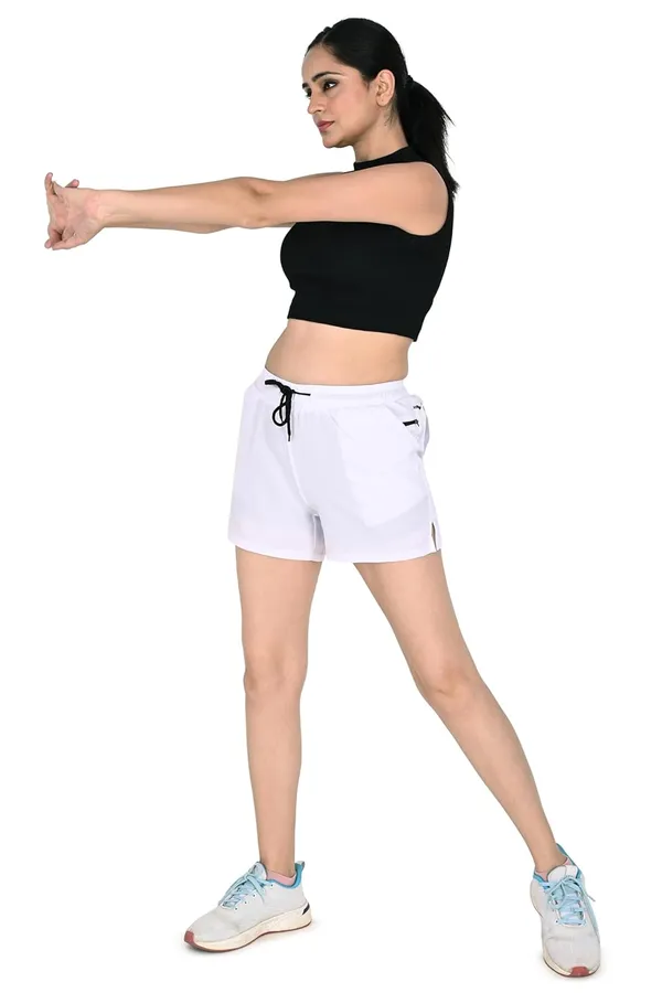 White_Premium_Shorts_Cotton_With_Pocket_For_Yoga_Gym_Sports_Workout_Active_Wear_For_Women