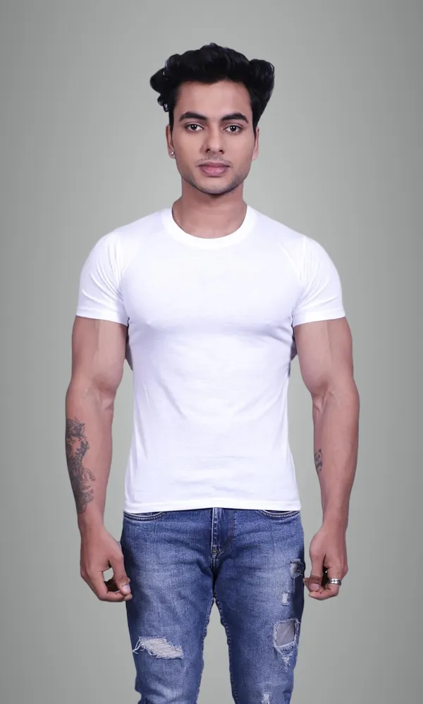 White_Premium_Round_Neck_Cotton_Blend_T-Shirt_For_Men