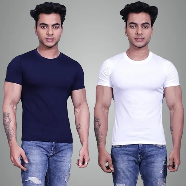 White_And_Blue_Premium_Cotton_Blend_Half_Sleeve_T-Shirt_For_Mens_(Pack_Of_2)