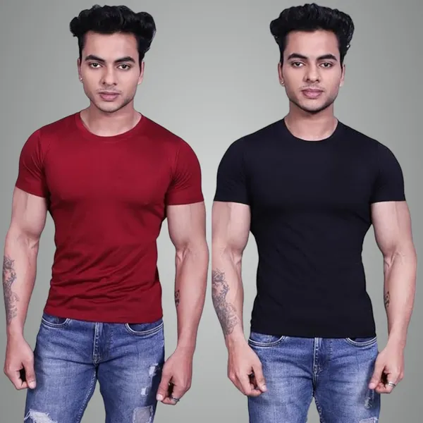 Maroon_And_Black_Premium_Cotton_Blend_Half_Sleeve_T-Shirt_For_Mens_(Pack_Of_2)