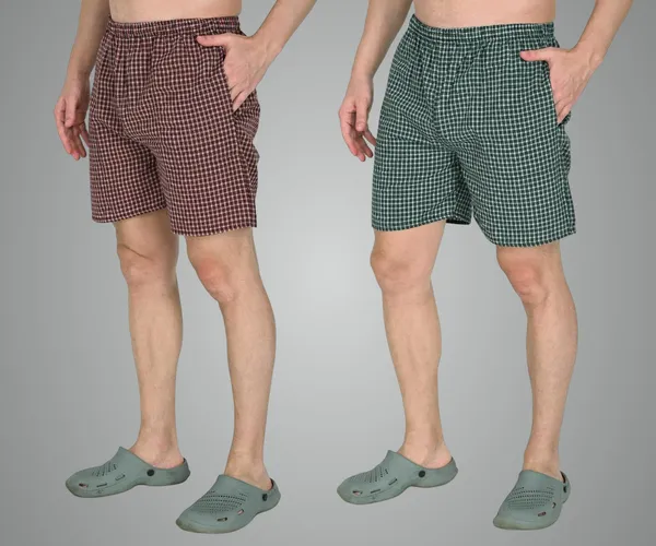 Red_And_Green_Premium_Cotton_Checkered_Boxer_Shorts_With_Pocket_Ultra_Light_Soft_Comfort_For_Women