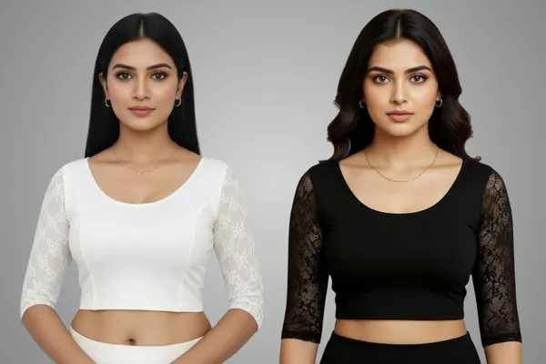 White_And_Black_Premium_Truness_Cotton_Lycra_Round_Neck_Blouse_3_4_Net_Sleeve_Saree_Blouse_Stretchable_Readymade_Indian_Style_For_Women_(Pack_Of_2)