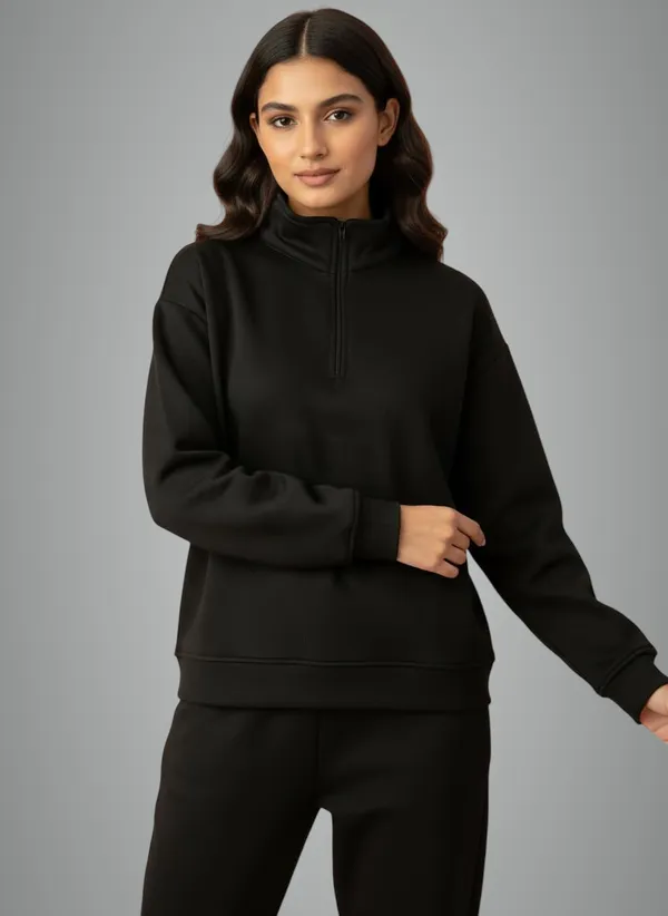 Black_Premium_Half_Zip_Sweatshirt_Light_Fleece_Winter_Pullover_Casual_Top_Tailored_Fit_For_Women