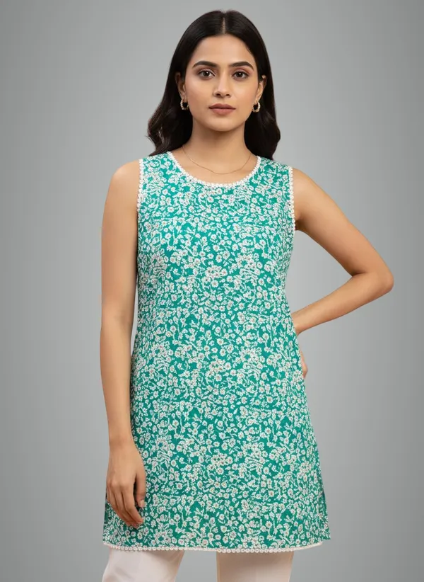 Green_Premium_Cotton_Block_Print_Kurti_For_Women