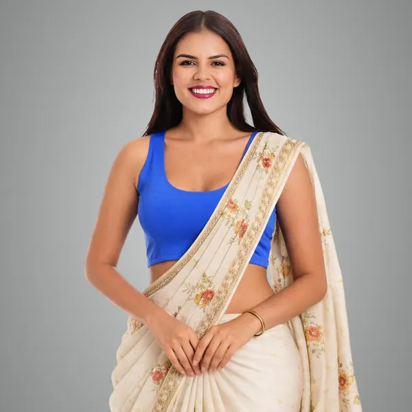 Blue_Premium_Truness_Cotton_Readymade_Saree_Blouse_Round_Neck_Regular_Fit_Sleeveless_Stretchable_Dobby_Blouse_Saree_Blouse_Stylish_For_Women