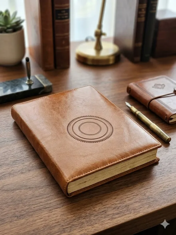 Premium_Tan_Leather_Diary_With_Embossed_Circle_Design_2024_Calendar_Planner
