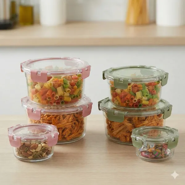 Green__&_Pink_Premium_Food_Storage_Container_Set_With_Locking_Lids_(Pack_Of_6)