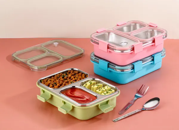 Multicolor_Layer_Stainless_Steel_Leak_Proof_3_Compartments_Lunch_Box_3_pcs_And_Food_Storage_Container_3_Pcs_Set_With_Lids_(Pack_Of_6)
