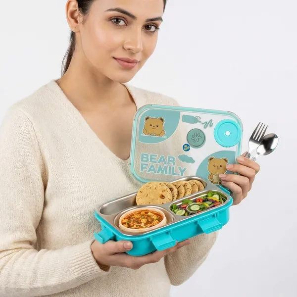 Blue_and_Green_Stainless_Steel_Premium_Bear_Family_3_Compartment_Lunch_Box_For_Kids_(Pack_Of_2)