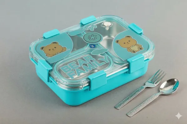 Blue_Stainless_Steel_Bear_Family_3_Compartment_Lunch_Box_For_Kids_(Pack_Of_2)