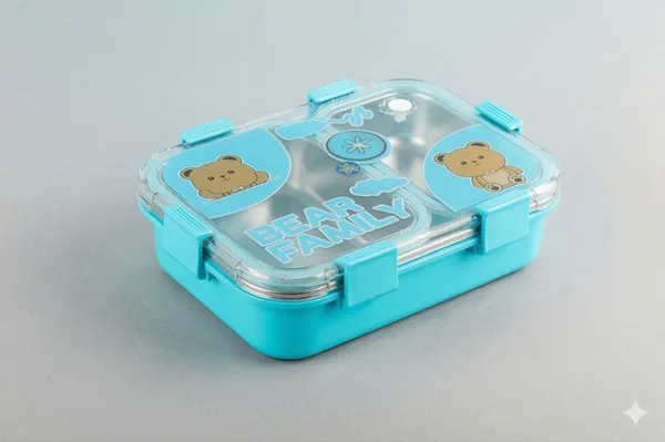 Blue_Stainless_Steel_Bear_Family_Lunch_Box_2_Compartment_For_Kids
