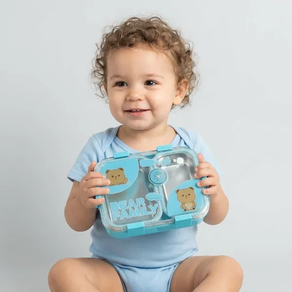 Blue_Stainless_Steel_Bear_Family_Lunch_Box_2_Compartment_For_Kids