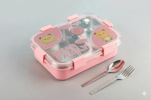 Green_And_Pink_Stainless_Steel_Bear_Family_2_Compartment_Lunch_Box_For_Kids_(Pack_Of_2)