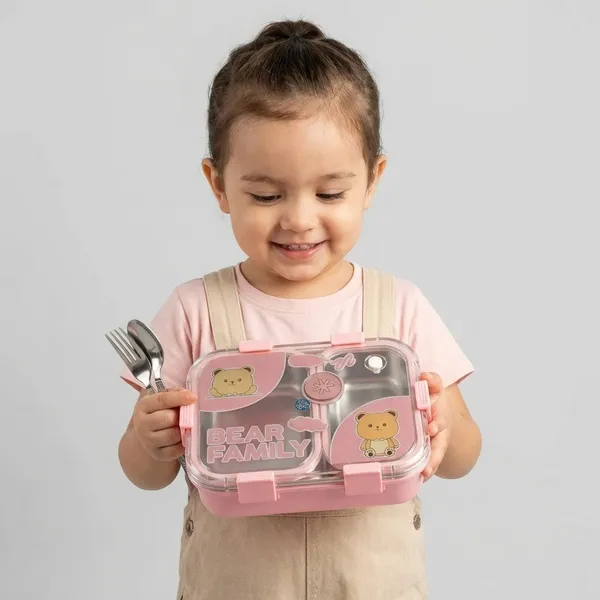 Green_And_Pink_Stainless_Steel_Bear_Family_2_Compartment_Lunch_Box_For_Kids_(Pack_Of_2)