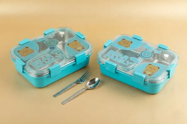 Blue_Stainless_Steel_Bear_Family_3_Compartment_Lunch_Box_For_Kids_(Pack_Of_2)