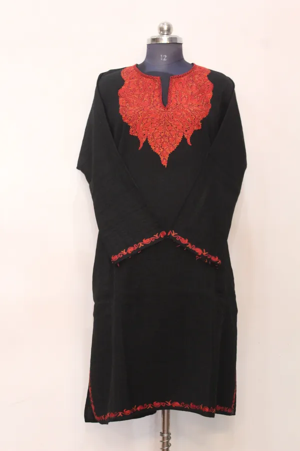 Black_Georgette_Kurti_With_Red_Embroidered_Yoke