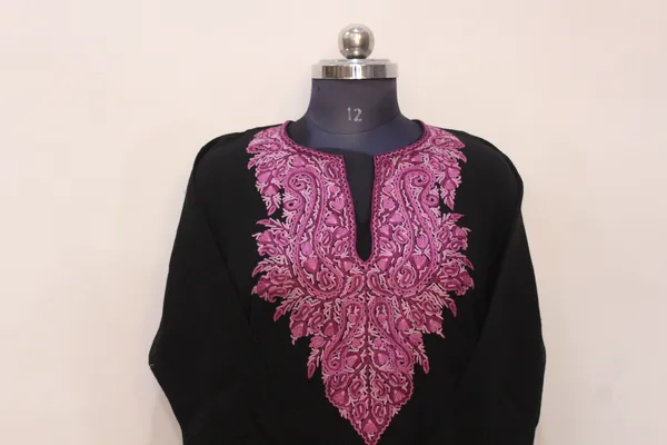 Black_Woolen_Kurti_With_Pink_Embroidered_Neckline