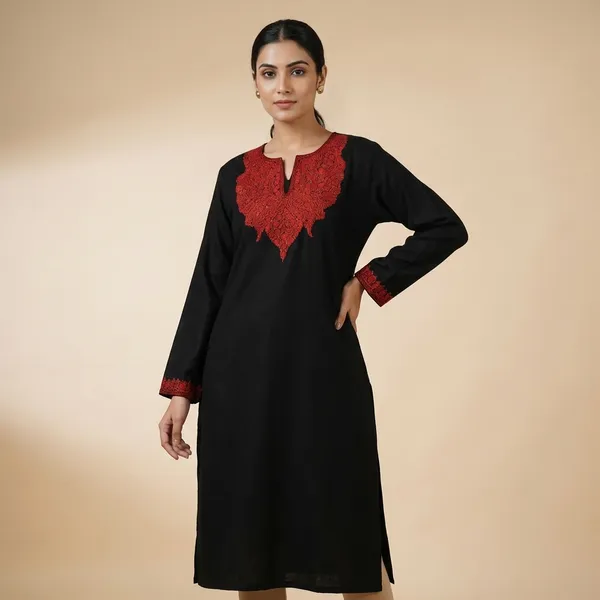 Black_Georgette_Kurti_With_Red_Embroidered_Yoke
