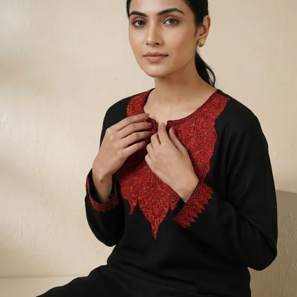 Black_Georgette_Kurti_With_Red_Embroidered_Yoke