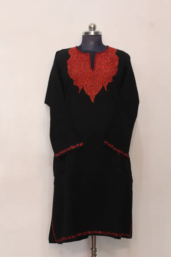 Black_Georgette_Kurti_With_Red_Embroidered_Yoke